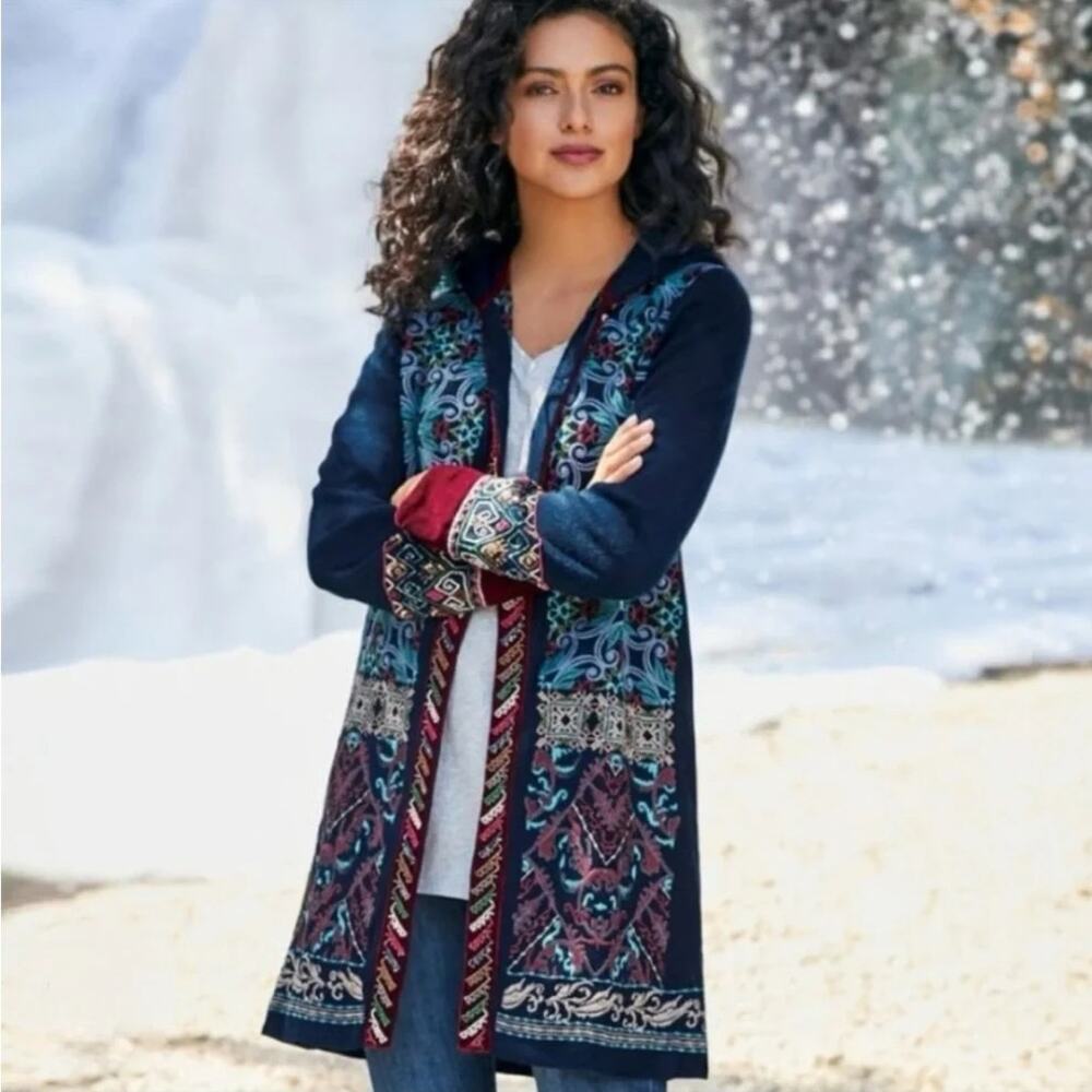 Soft Surroundings Lysa Embroidered Sweater Coat Size XL